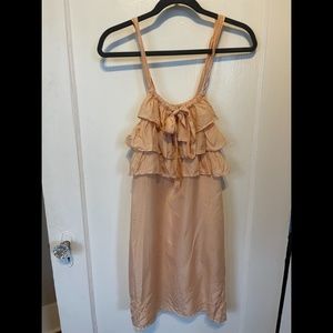 Anthropology Peach Silk Ruffled Dress